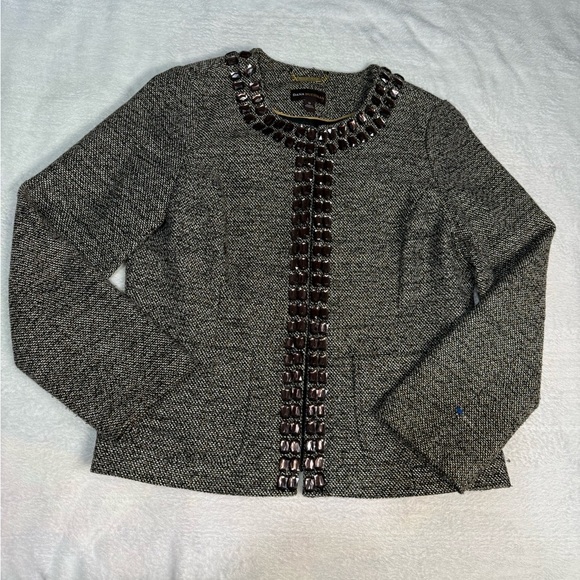 Dana Buchman Brown and Black Blazer with Embellished Trim - Picture 2 of 7